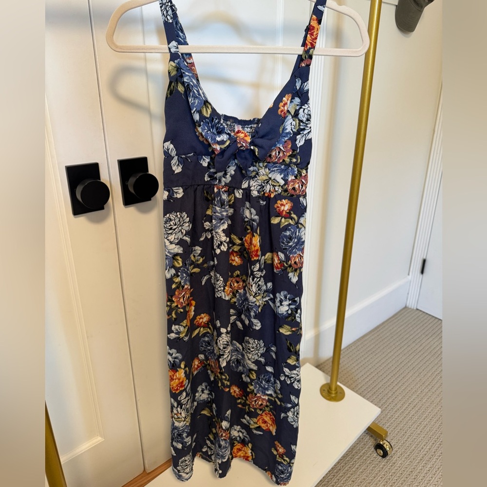 Floral Maxi Dress with Blue and Orange Accents